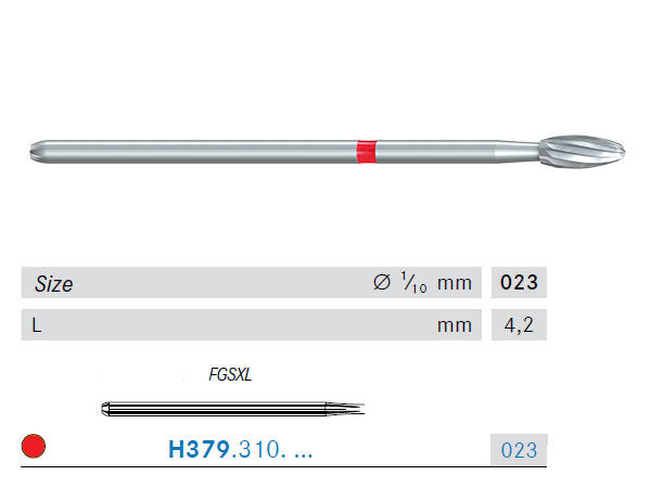 Load image into Gallery viewer, H379 extra surgical length FG bur in size 023 for periimplantitis