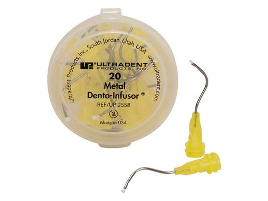 Metal Dento-Infusor Dental Tips Dual Thread Yellow 20-pack 2558