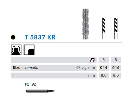 technical details for T5837KR spiral turbo diamond bur