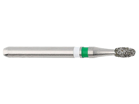 ZR6379 is an egg-shaped coarse (green) diamond for gross contouring and occlusal adjustment
