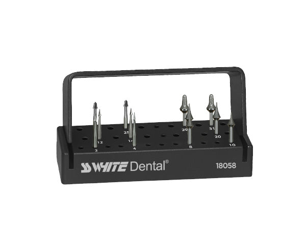 Chargez l'image dans la visionneuse de la galerie, SS White Dental Calla Lily Fissurotomy Intro Kit bur block containing various dental burs on a white background.