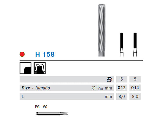 Technical details of H158 tungsten carbide bur