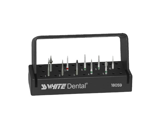 Chargez l'image dans la visionneuse de la galerie, SS White Dental Calla Lily Fissurotomy Class I and II preparation kit bur block on a white background.