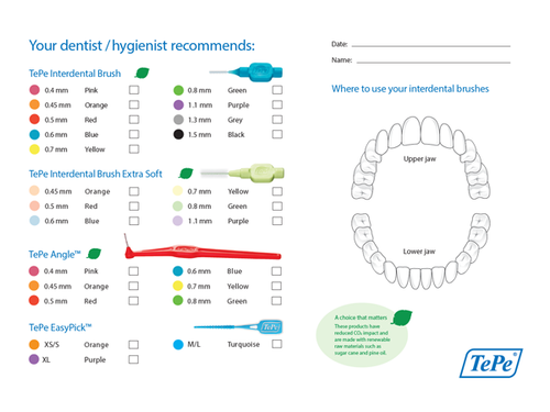 tepe prescription page displaying recommended toothbrushes