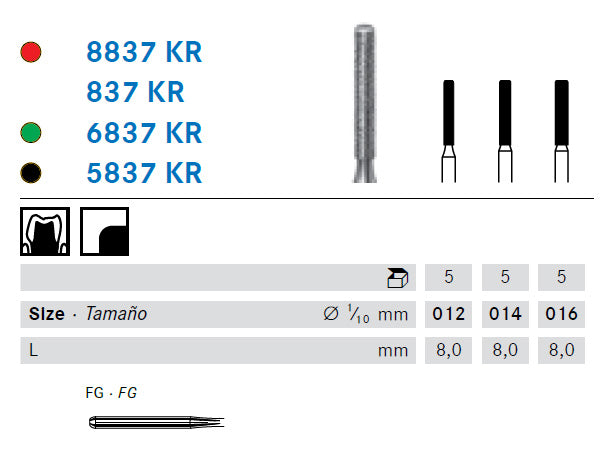 Load image into Gallery viewer, Komet 837KR diamond bur technical details
