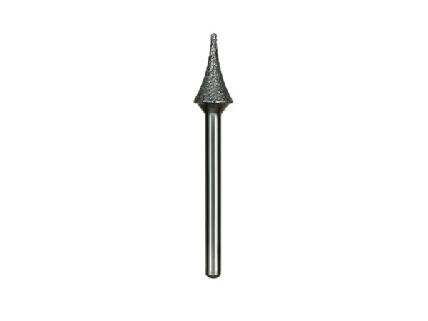 Load image into Gallery viewer, A close-up of a super narrow, diamond-coated Calla Lily dental bur on a white background.
