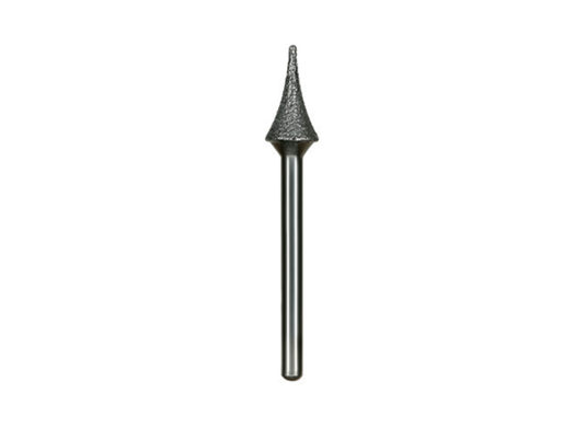 A close-up of a super narrow, diamond-coated Calla Lily dental bur on a white background.