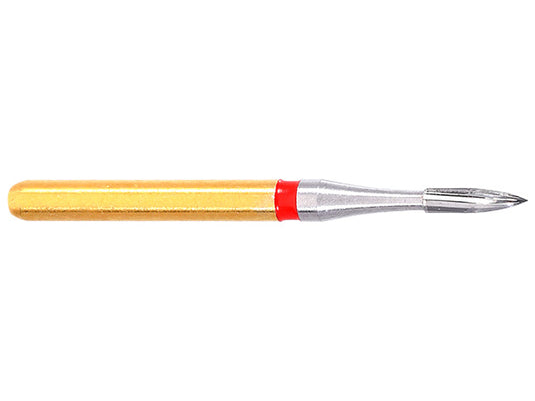 H246M is the Midwest Version (MWV) which has a gold coated shank and is a flame-shaped carbide bur with 12 blades