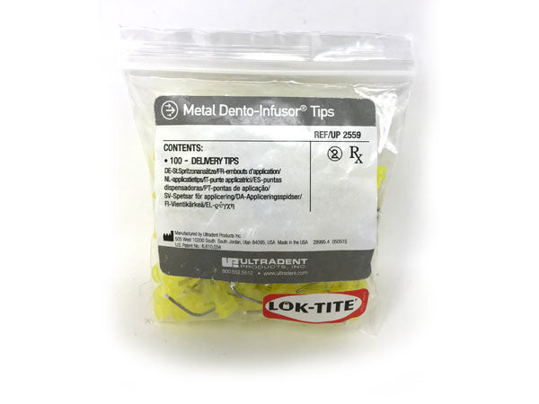 Chargez l&#39;image dans la visionneuse de la galerie, Metal Dento-Infusor Dental Tips Dual Thread Yellow 100-pack 2559
