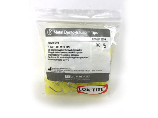 Metal Dento-Infusor Dental Tips Dual Thread Yellow 100-pack 2559