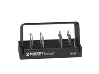 SS White Dental Calla Lily Fissurotomy Intro Kit bur block containing various dental burs on a white background.
