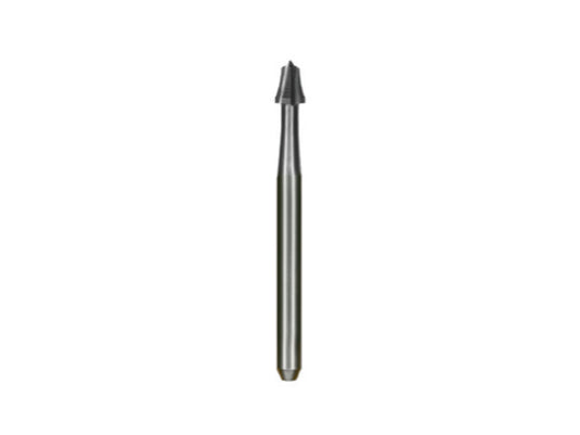 A close-up of a Calla Lily fissurotomy carbide dental bur on a white background.