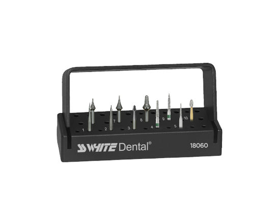 SS White Dental Calla Lily Pediatric Class I and II preparation kit bur block on a white background.