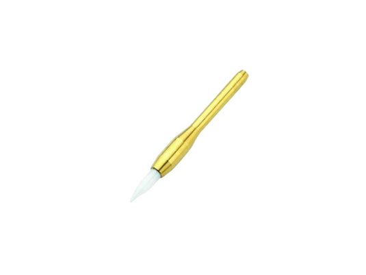 Gold-handled Ceramic Tissue Trimmer with white bristle head on a white background