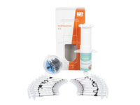 Indispenser kit with packaging and components on a white background