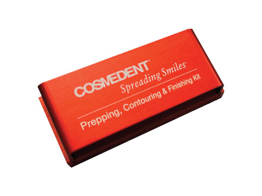 Red dental kit box with 'Cosmedent' branding on a white background