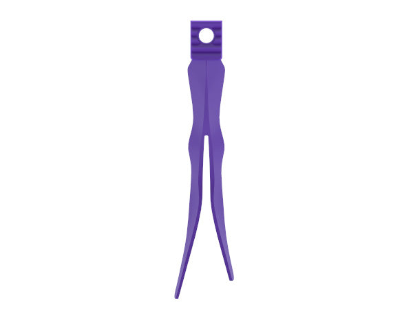 A purple plastic tool with a flat top featuring a circular hole, shown vertically against a plain white background.