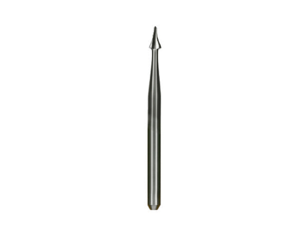 Load image into Gallery viewer, A close-up of a narrow Calla Lily fissurotomy carbide dental bur on a white background.
