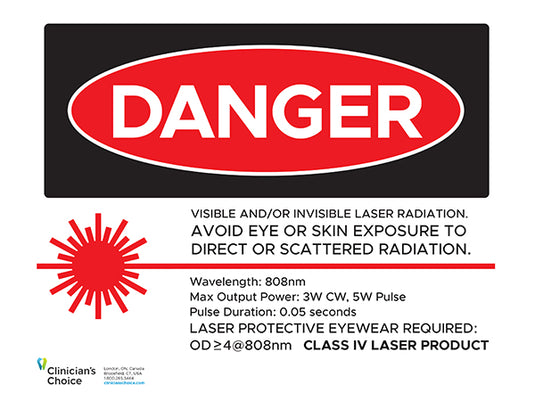 Clinician's Choice Bluewave Diode Laser warning sign